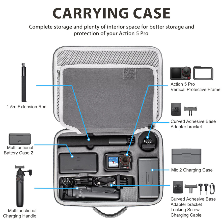 STARTRC PHOTO Tragetasche für DJI Osmo Action 5 Pro, 4 und 3 sowie DJI MIC 2, Grau - Bild 2