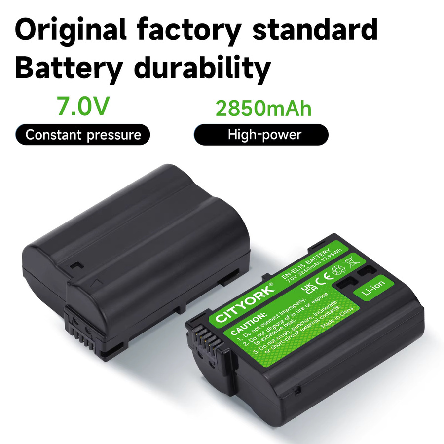 CITYORK Kamera-Akku EN-EL15 / EN-EL15C mit Dual-USB-Ladegerät, 2850mAh, Schwarz - Bild 4