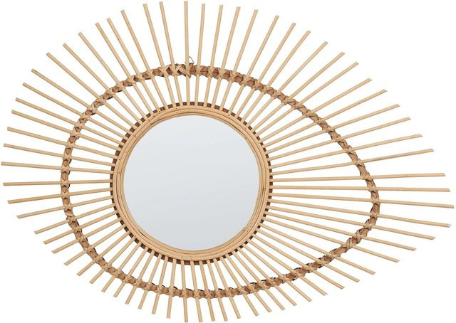 Beliani Dekospiegel BARIO in Beige im Boho-Stil mit Rattan und Glas, B/H: 63 x 45 cm - Bild 1