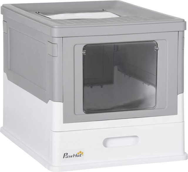 PawHut Katzentoilette mit ausziehbarer Schublade und Bodenschale in Weiss und Grau, B/H/L: 35,5 x 47,5 x 36,7 cm - Bild 1