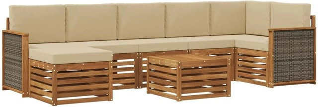 vidaXL Outdoor-Sofagarnitur L-Form aus massivem Akazienholz mit 7 Kissen in Natur-beige - Bild 1