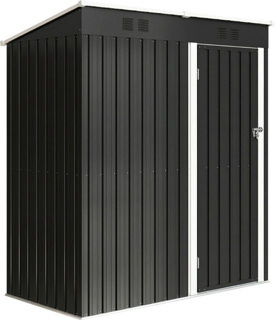 Outsunny Metall Gerätehaus mit Pultdach und Lüftung, wetterfester Geräteschuppen in Dunkelgrau, B/T/H: 163 x 90 x 179 cm - Bild 1