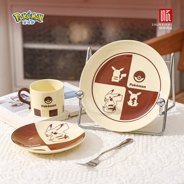SHUNXIANG Pokémon Keramik-Geschirrset mit Tassen, Untertassen und Tellern, mehrfarbig, mikrowellengeeignet - Bild 1