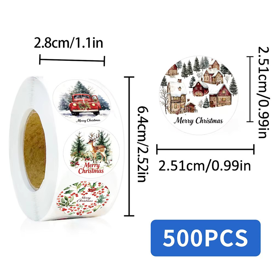 500 Stück Weihnachts Aufkleber Set mit Motiv Schnee, Tannenbaum und Elch in Mehrfarbig für Umschläge, Einladungen und Geschenktüten - Bild 2