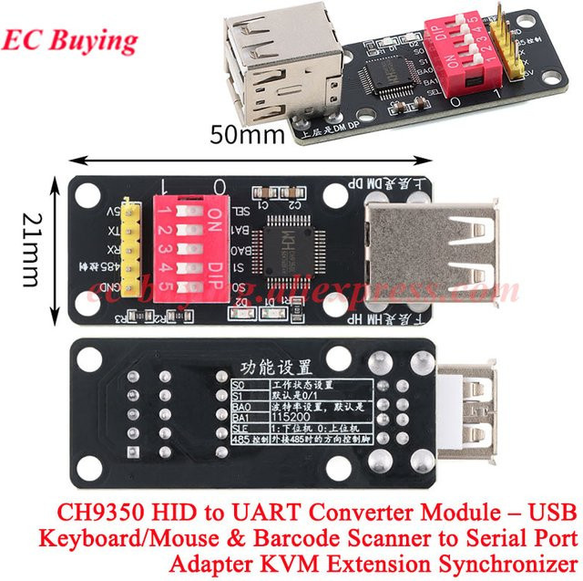 EC Buying CH9350 HID-zu-UART-Konvertermodul Adapter für USB-Tastatur, Maus und Barcode-Scanner zu serieller Schnittstelle, Schwarz - Bild 1