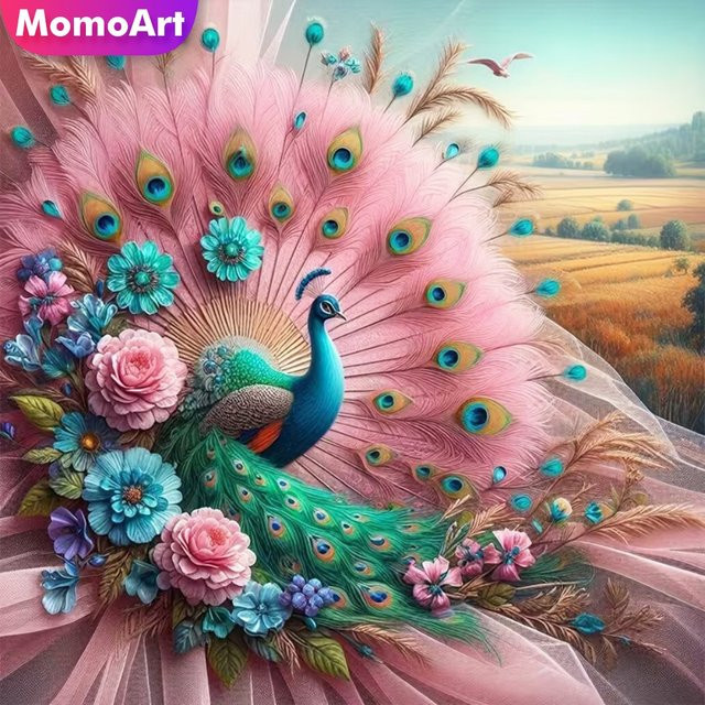 Momoart Diamantmalerei Pfau mit Blumen als DIY Acryl Diamantmosaik in Multicolour, B/H: 20 x 20 cm - Bild 1