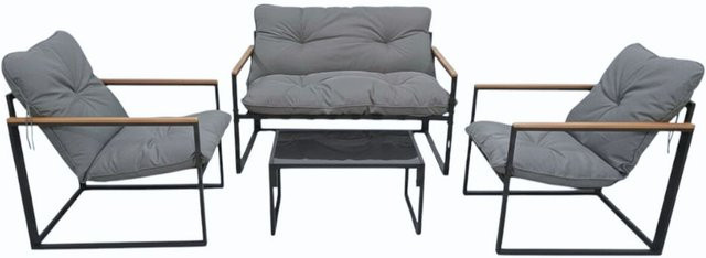 Gartenmöbel Set Hardin 4-Sitzer in Schwarz aus Stahl, Glas und Polywood - Bild 1