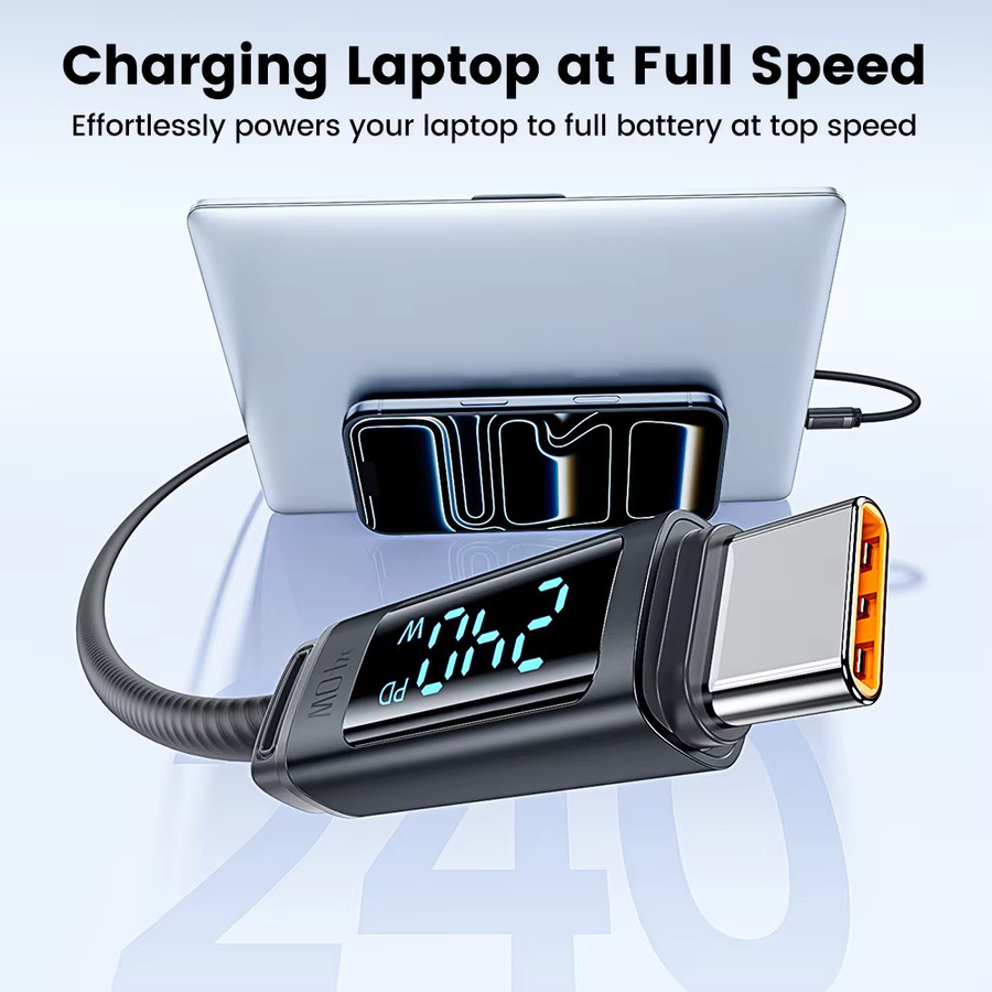 Toocki USB-C Silikon-Datenkabel mit digitalem Display, 240W PD 3.1 Schnellladung, Schwarz - Bild 4