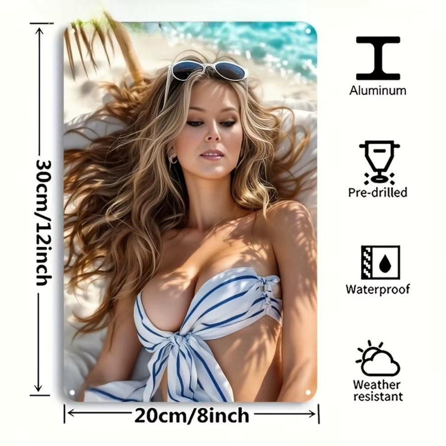 Retro Strand-Bikini Metallblechschild von CIFBUY, Wandkunst für Sommer und Küsten, B/H: 20,3 x 30,5 cm, Mehrfarbig - Bild 3