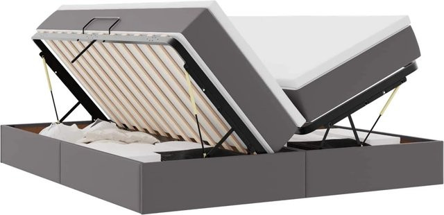 vidaXL Aufbewahrungsbett mit Matratze in Grau aus Kunstleder und Metall, B/T: 200 x 200 cm - Bild 1