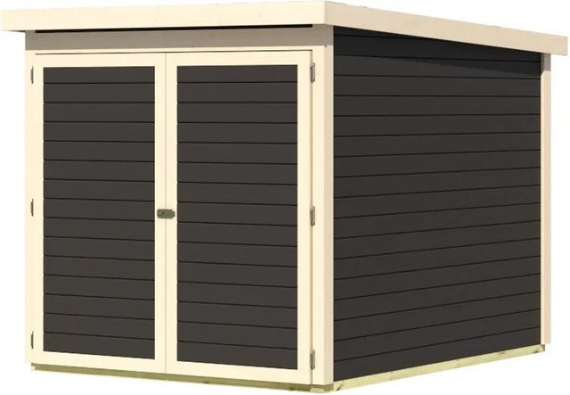 Karibu Fahrradgarage aus Massivholz in Terragrau mit Satteldach, B: 162,5 cm, T: 216,5 cm, H: 167,0 cm - Bild 1