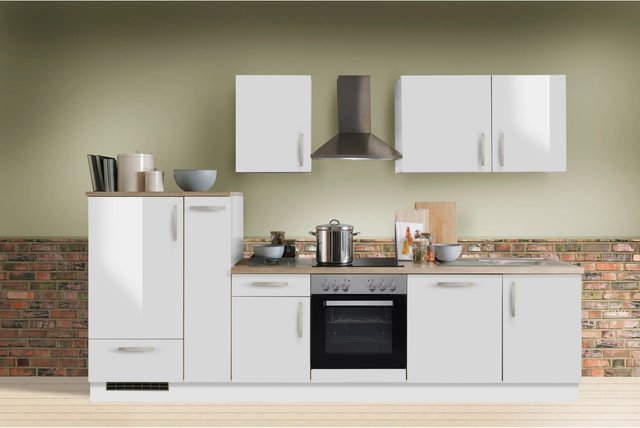 Menke Küchenzeile White Premium in Weiß Hochglanz mit Asteiche Nachbildung, B/H/T: 310 x 224 x 60 cm - Bild 1