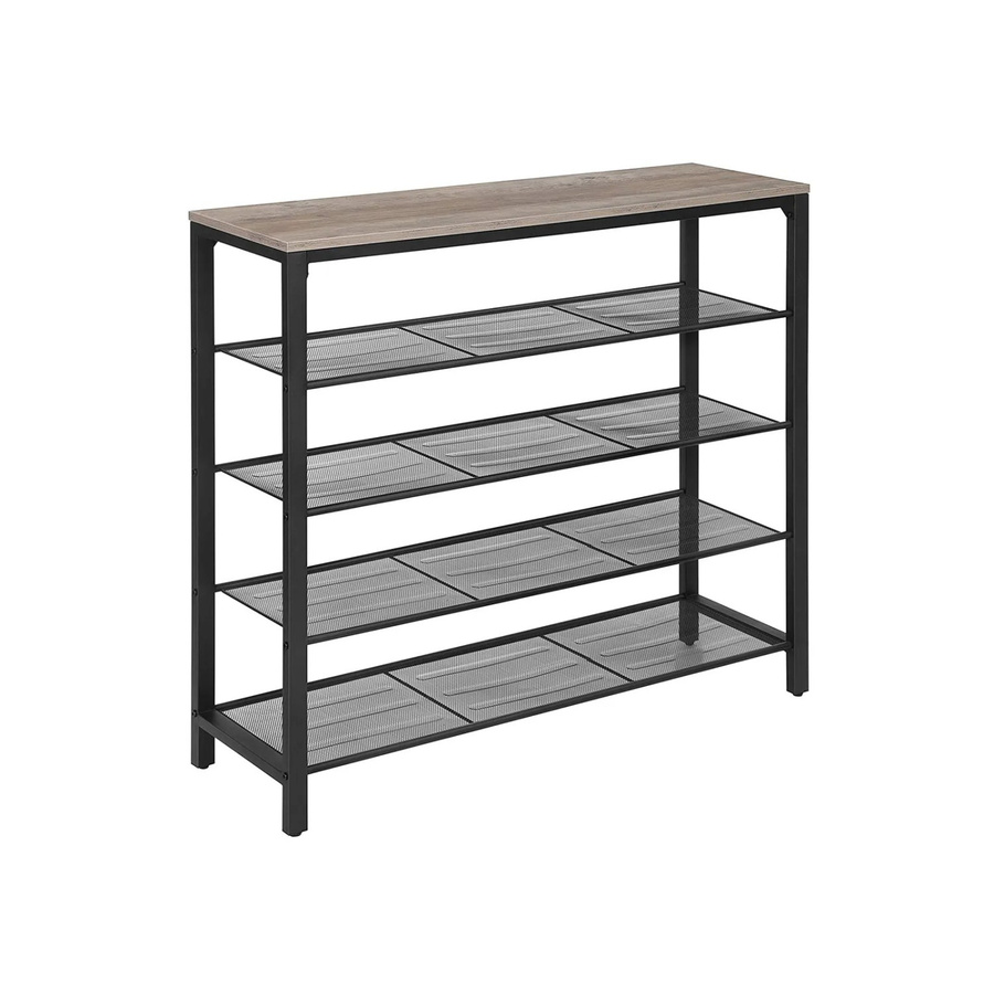 Vasagle Schuhregal im Vintage-Design mit 4 Ebenen aus Stahlgitter, Grau-Schwarz, B/T/H: 100 x 30 x 92,5 cm - Bild 2