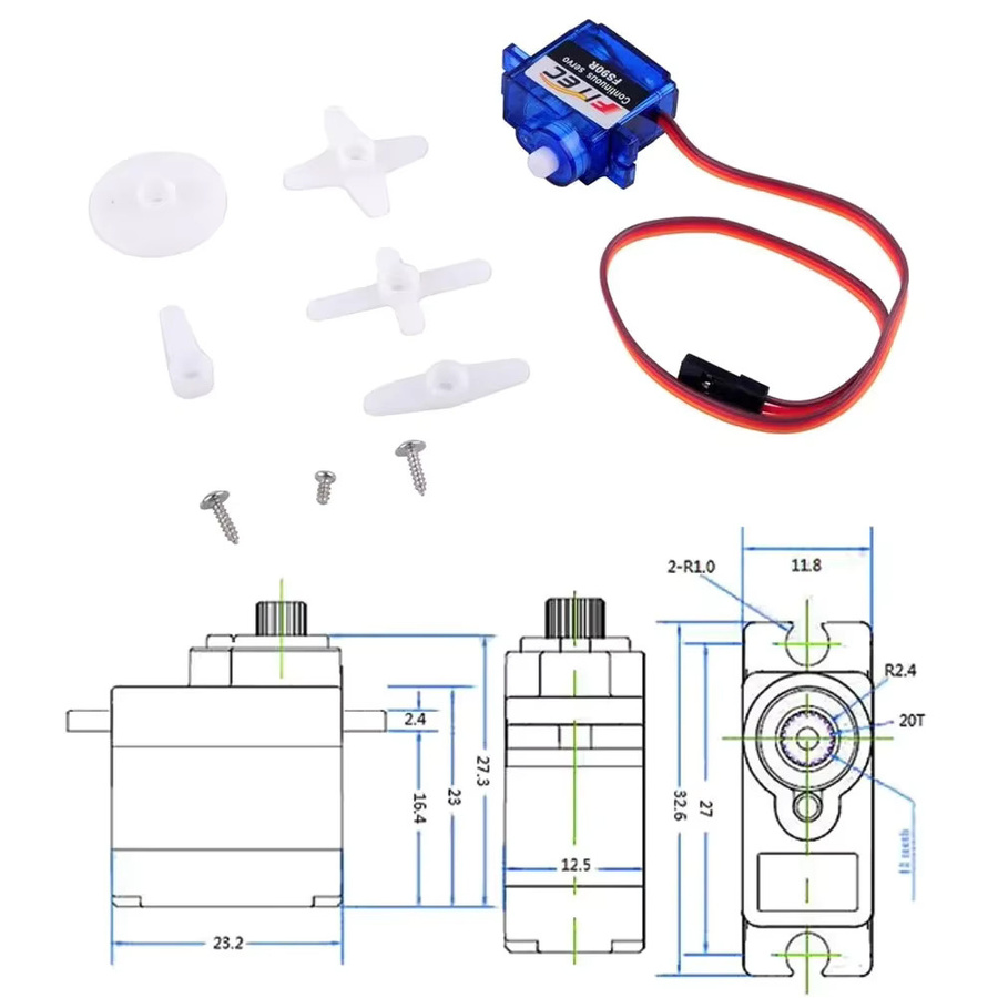 Feetech FS90R 360-Grad-Mikroservomotor mit kontinuierlicher Drehung, RC-Reifenrad, Set - Bild 2