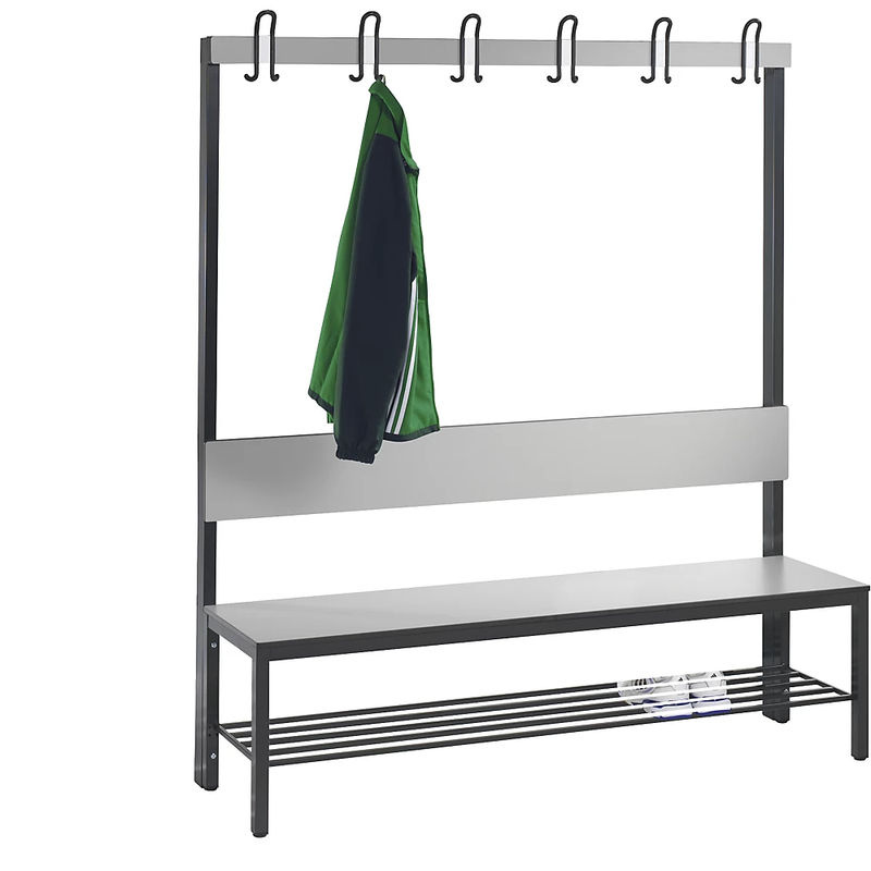 C+P Garderobenbank Basic Plus mit Rückenlehne und Schuhrost, Gestell Schwarzgrau, Dekor Silbergrau, H 165 x B 150 x T 40,7 cm - Bild 2