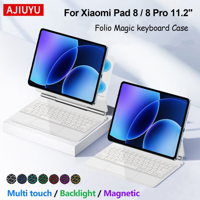 Xiaomi Folio Tastatur mit Hintergrundbeleuchtung und Touchpad für Mi Pad 8 Pro 11,2 Zoll, Magnetische Smart Cover Abdeckung in Schwarz oder Weiß - Bild 1