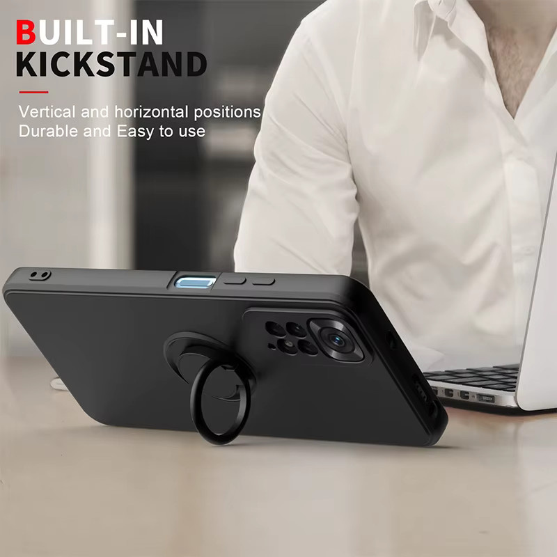 Stoßfeste Silikon Handyhülle mit Ringhalter für Xiaomi Redmi Note 12 Pro 11 10 S 9S 9 11T 12T Pro Lite in Rot und Schwarz - Bild 4