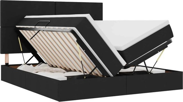 vidaXL Bett mit LED-Unterbettbeleuchtung und Lift-up-Basis in Schwarz aus Stoff und Metall, B/T/H: 200 x 200 x 29,36 cm - Bild 1