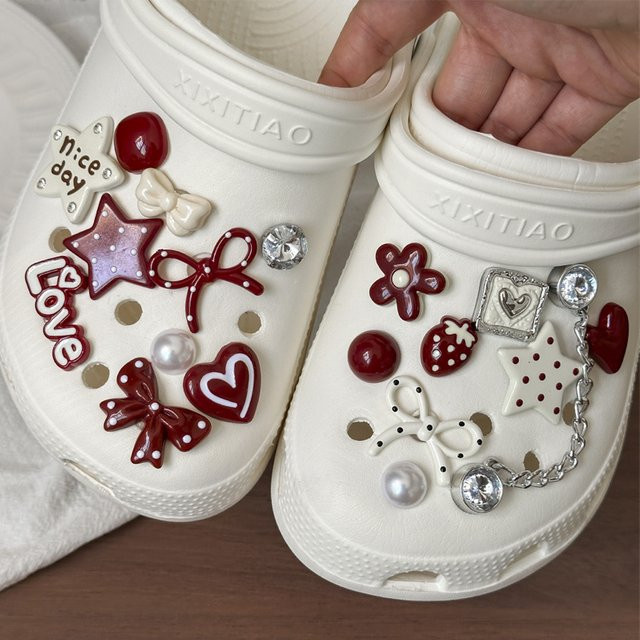 Schuh-Charms mit Schleife, Perlen-Stern, Rot, 1 Set - Bild 1