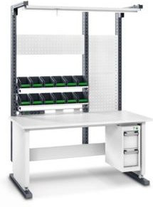 Bott Arbeitsplatzsystem Avero Komplettmodul 4, höhenverstellbar per Handkurbel, HPL beschichtete Spanplatte, Belastbarkeit bis 300 kg, lichtgrau/anthrazitgrau - Bild 1