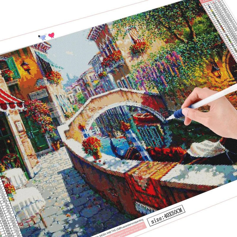 FIYO 5D DIY Diamantmalerei Venedig Stadtlandschaft als Mosaik-Kreuzstich mit Full Square Bohrer, B/H: 20 x 30 cm - Bild 2