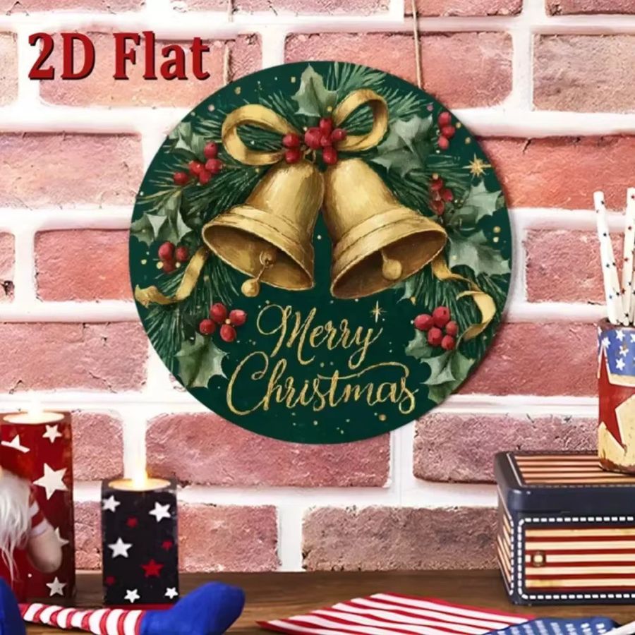 CIFBUY Vintage Weihnachtsglocke Wanddekoration aus Metall in Gold mit Merry Christmas Motiv, Rund, B: 20 cm, H: 20 cm, T: 1 cm - Bild 3