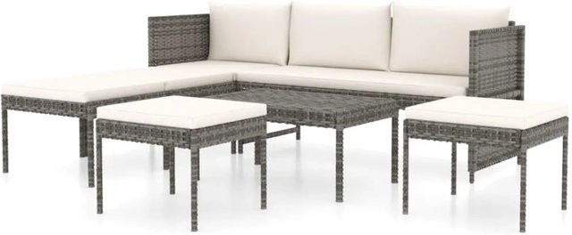 Furnicato 6-tlg Gartenlounge-Set aus Poly Rattan mit Kissen in Grau - Bild 1