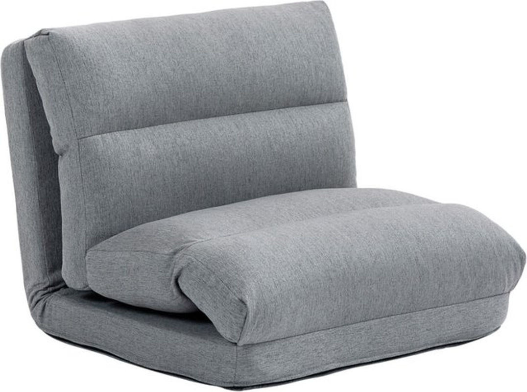 HOMCOM Bodenstuhl Bodensessel mit 6-stufig verstellbarer Rückenlehne in Grau mit Leinenoptik und minimalistischem Design - Bild 1