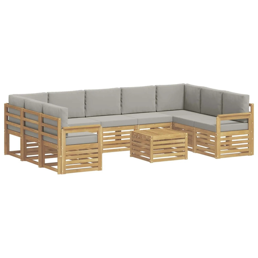 vidaXL Outdoor-Sofagarnitur 8-teilig in L-Form aus Akazienholz mit Polstern, Weiß-hellgrau, B/T/H: 59 x 59 x 37 cm - Bild 2