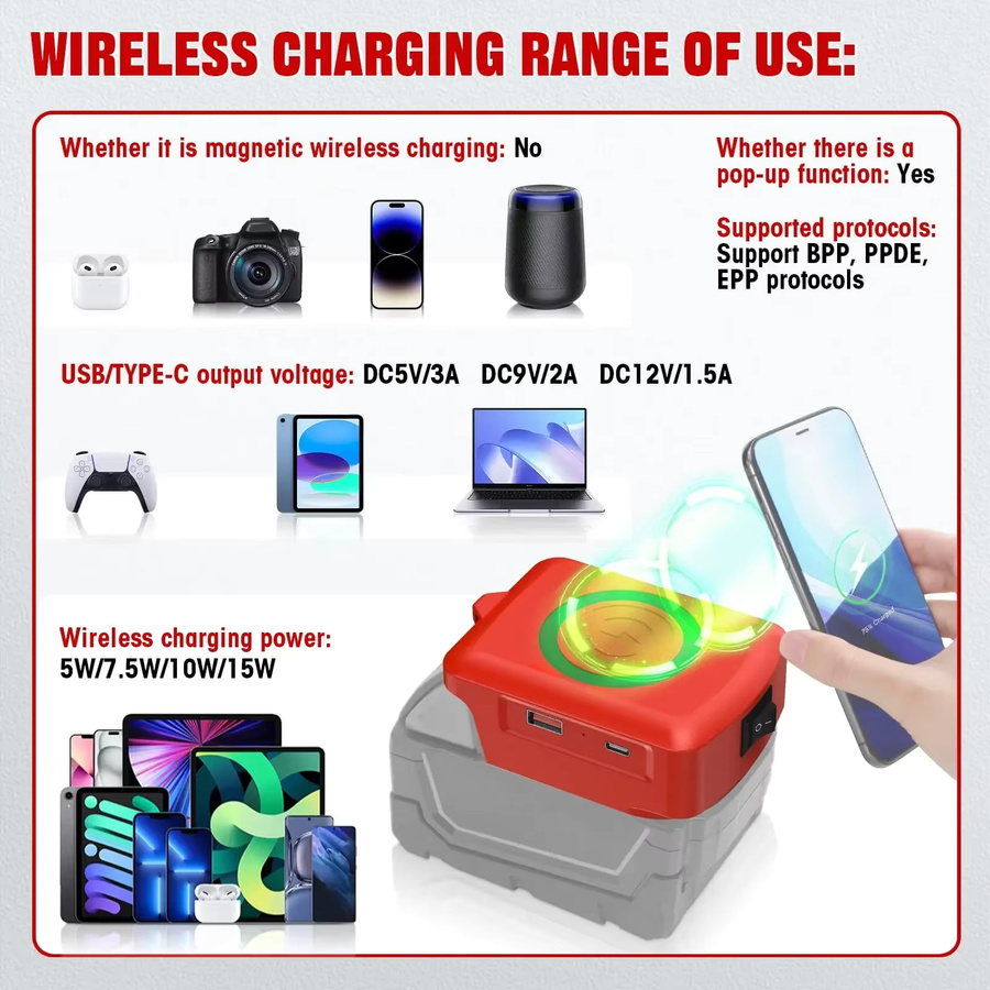 Milwaukee Akku-Adapter für 18V Akkus mit USB-A und USB-C Ausgang in Rot - Bild 4