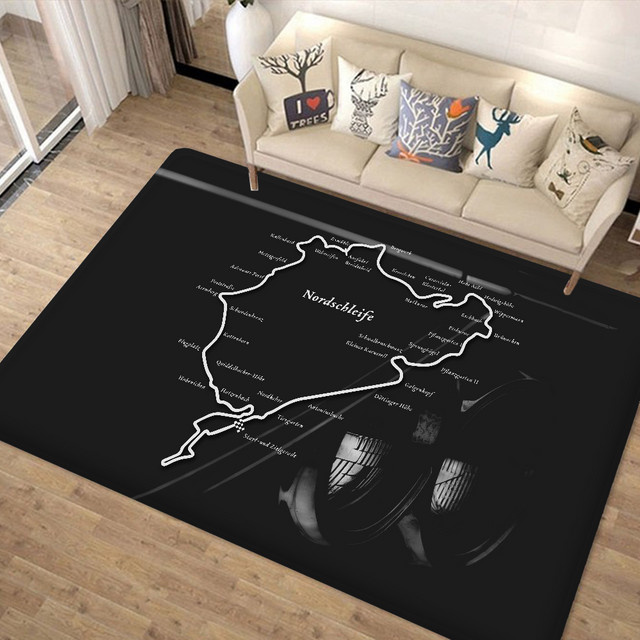 Rutschfeste Bodenmatte Nürburgring Design in Schwarz für Wohnzimmer, Balkon oder Waschküche - Bild 1