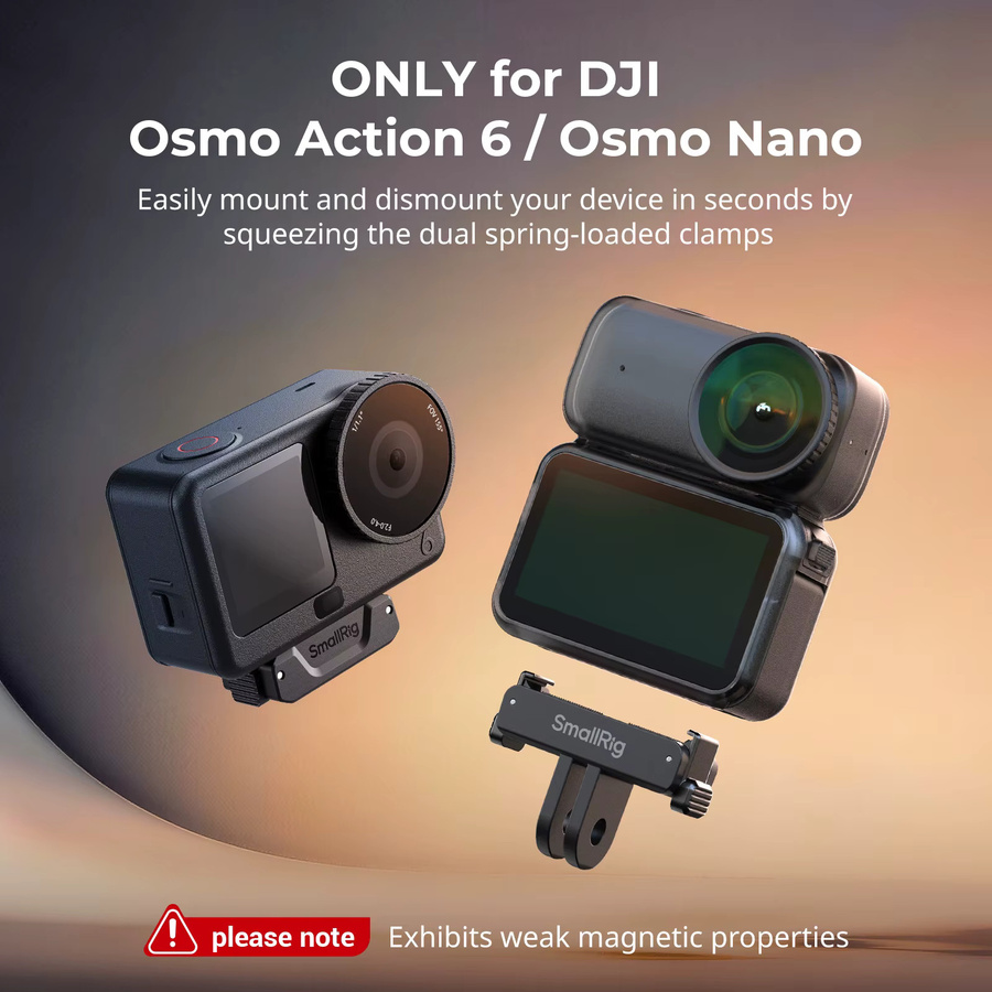 SmallRig Schnellwechsel-Adapter-Stützsatz für DJI Osmo Nano und DJI Osmo Action 6, Schwarz, mit 1/4"-20 Gewindeloch und 2-Zinken-Montage - Bild 2