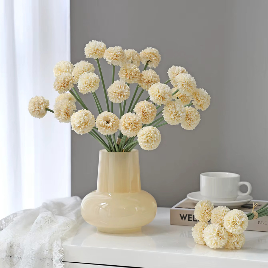 ZQCY Künstliche Mini-Kugelchrysanthemen aus Seide in Beige für Tischdekoration und Hochzeiten - Bild 1
