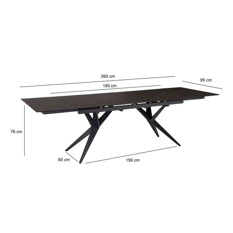 Moderner Esstisch in Schwarz Marmor Optik aus Keramik und gehärtetem Glas, ausziehbar, B/T/H: 180 x 76 x 95 cm - Bild 4
