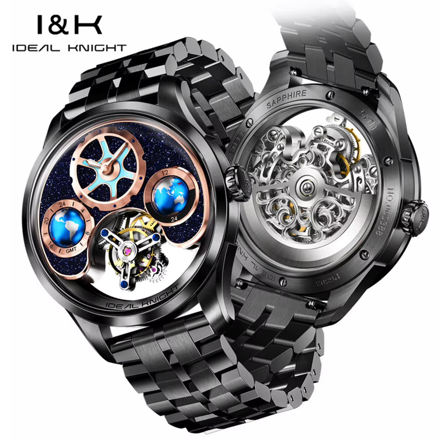 IDEAL KNIGHT Armbanduhr, Automatik, Tourbillon, blau, Edelstahl, Herren - Bild 2