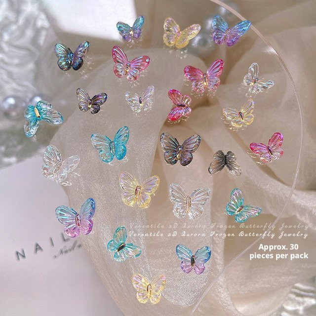 YYM Schmetterlings-Nagelanhänger, 30 Stück, Pink Gradient, Aurora-Farbe - Bild 1