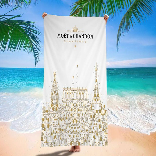 Saugfähiges Mikrofaser Strandtuch von Ka Chen Muda mit Champagner Logo in Weiß, B: 40 cm, H: 60 cm - Bild 1