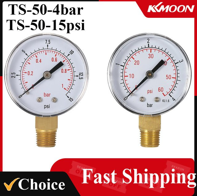 KKMOON Hydraulikmanometer für Poolfilter mit 1/4 Zoll NPT-Gewinde, Messbereich 0 bis 60 psi / 0 bis 4 bar, Zifferblatt Durchmesser 50 mm - Bild 1
