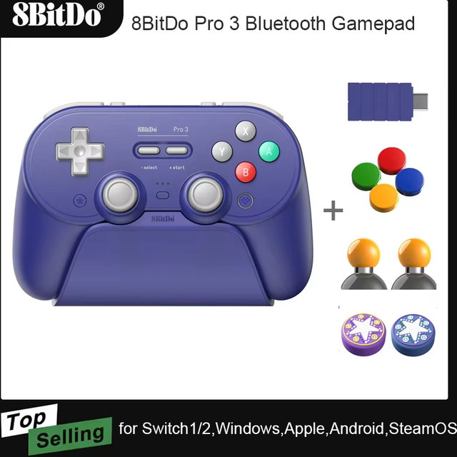 8BitDo Pro 3 Bluetooth-Gamepad kabelloser Gaming-Controller für Nintendo Switch und PC mit TMR Joysticks und austauschbaren Tasten in Blau oder Lila - Bild 1