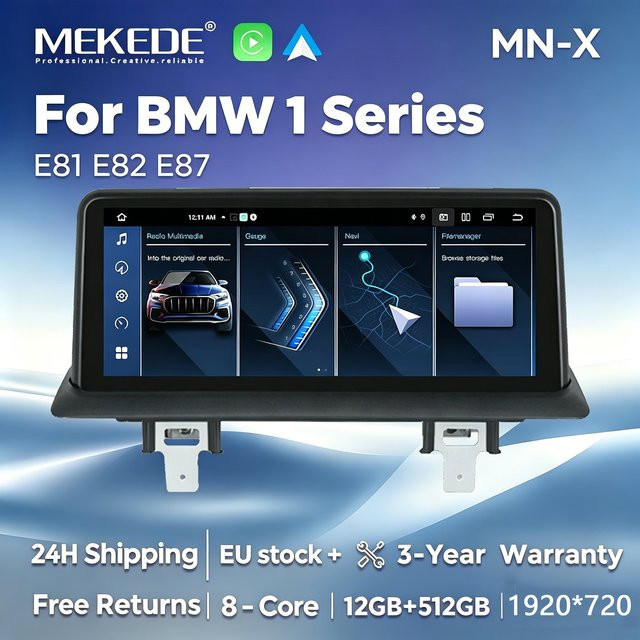 MEKEDE Kabelloses CarPlay und Android Auto Multimedia-System für BMW 1er Serie E81 E82 E87 E88, 10,25 Zoll Touch-Display, 128GB, Schwarz, mit GPS und 4G/Cellular-Unterstützung - Bild 1