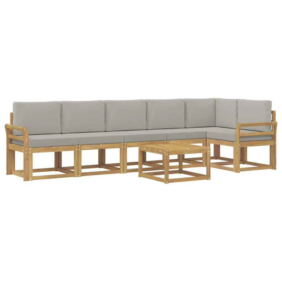vidaXL Outdoor-Sofagarnitur aus Akazienholz in L-Form mit 7-tlg. Kissen in Weiß, Grau und Braun - Bild 2