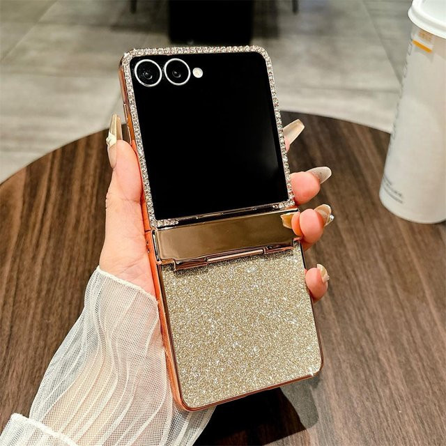 Glitzernde Handyhülle mit Diamant-Effekt für Samsung Galaxy Z Flip in Silver, Gold oder Pink, stoßfeste 2in1 Abdeckung mit Scharnierschutz - Bild 1