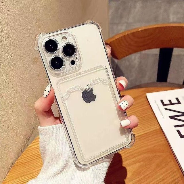 Transparente Kartensteckplatz-Taschenhalterhülle von Yiran Bag für iPhone 11 bis iPhone 16 Pro Max, Stoßfeste weiche Brieftasche-Abdeckung in Weiß - Bild 1