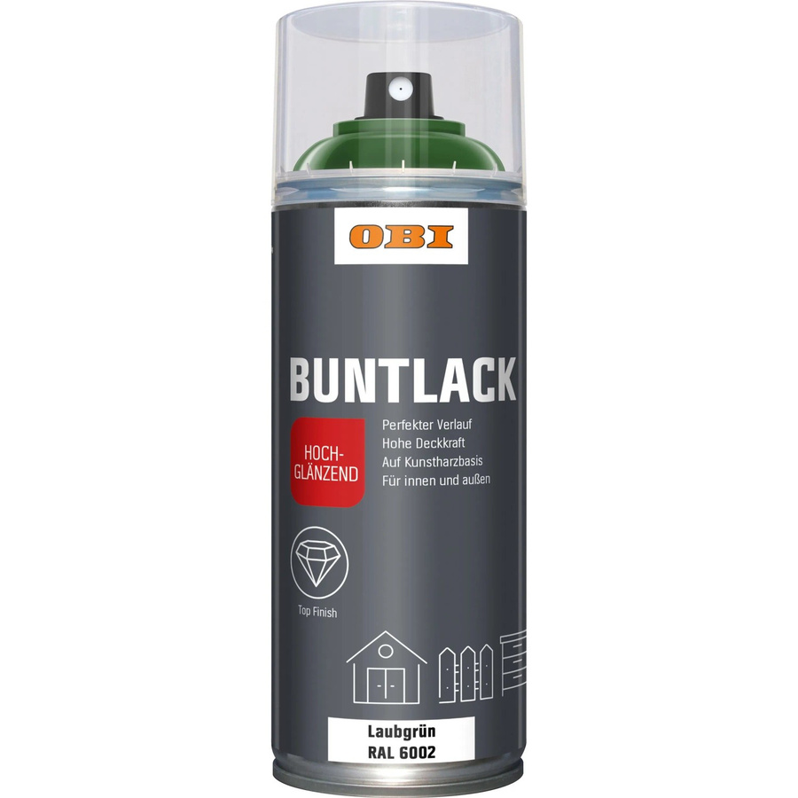 OBI Buntlack Spray RAL 6002 Laubgrün hochglänzend für Holz, 400 ml - Bild 2