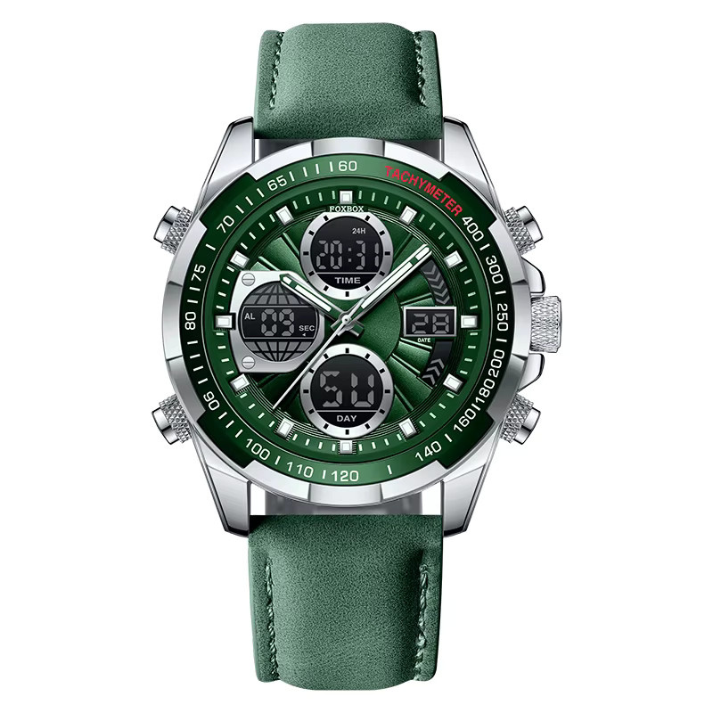LIGE Armbanduhr Chronograph, Digitaluhr, Quarz, Leder, Herren - Bild 5