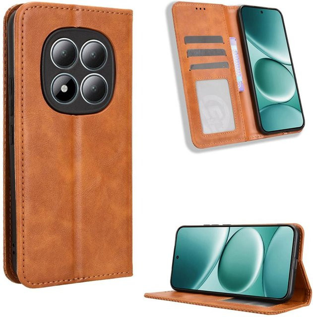 Xiaomi Redmi Note 15 Pro 4G Flip-Hülle aus PU-Leder in Braun mit RFID-Blockierung und Brieftaschen-Funktion - Bild 1