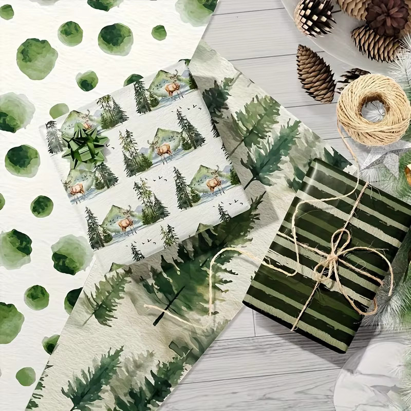 12 Stück Vintage-Weihnachts-Geschenkpapier in Grün mit elegantem Kiefern-Design für deine festlichen Geschenke - Bild 5