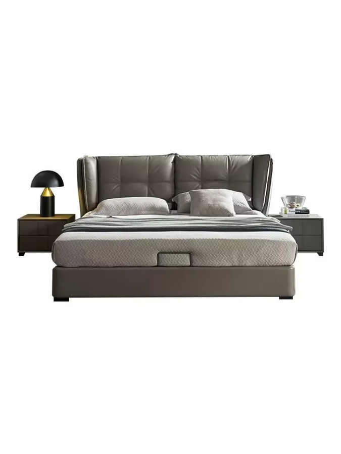 Minimalistisches gepolstertes Doppelbett aus Leder in Grau mit mattem Finish - Bild 3