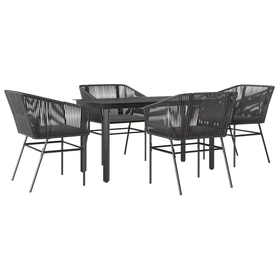 vidaXL 5-teilige Garten-Essgruppe aus Poly Rattan und Glas in Schwarz mit Kissen - Bild 2