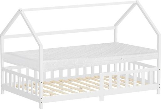 ML-Design Kinderhaus-Bett aus Kiefernholz mit Matratze in Weiß, B/T/H: 120 x 200 x 140 cm - Bild 1